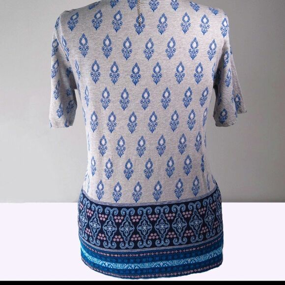 LOFT Petite Border Paisley Heather Grey Vintage Soft Tee - Picture 3 of 6